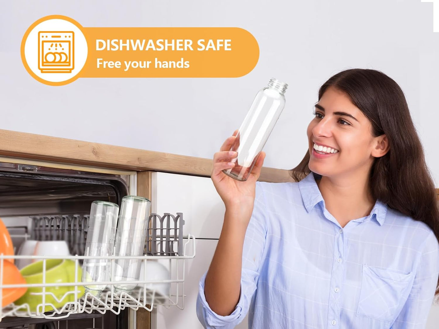 Zukro Glass Juice Bottles with Lids for Juicing 18 oz, Reusable Clear Glass Water Bottles with Stainless Steel Airtight Cap for Refrigerator, 100% Leak Proof Drinking Jar, BPA Free, Set of 6