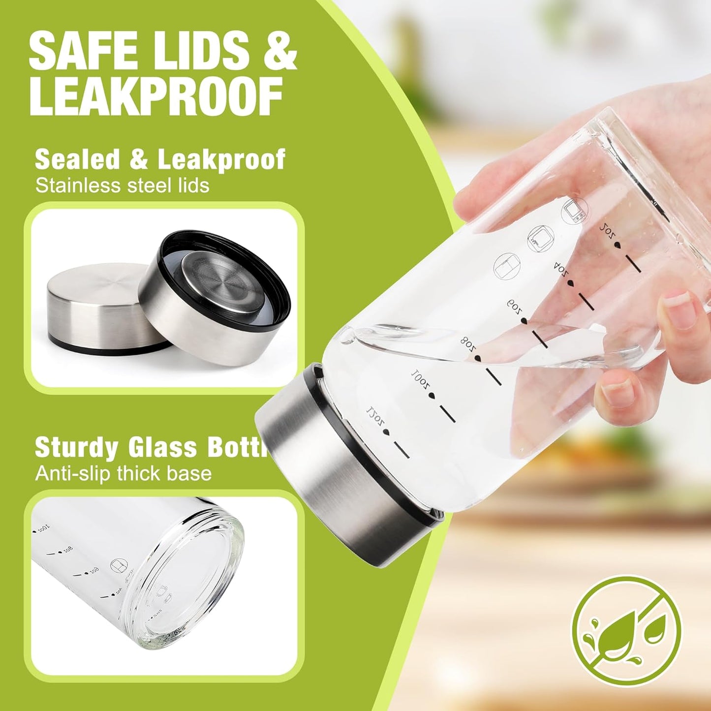 12oz Glass Juice Bottles – 4 Pack Reusable Wide Mouth Bottles with Stainless Steel Lids & Cleaning Brush, BPA-Free Water Bottles for Juicing, Smoothies, Milk, and Protein (360ml)