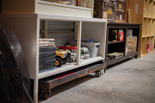 a shelf filled with lots of different types of items