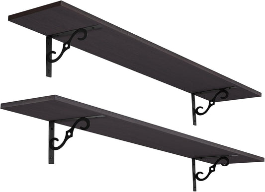 DINZI LVJ Long Wall Shelves, 55.1" Large Floating Shelves Set of 2, Wide Display Shelf Wall Mounted with Brackets, Easy Hanging for Living Room, Toilet, Office, Bedroom, Espresso