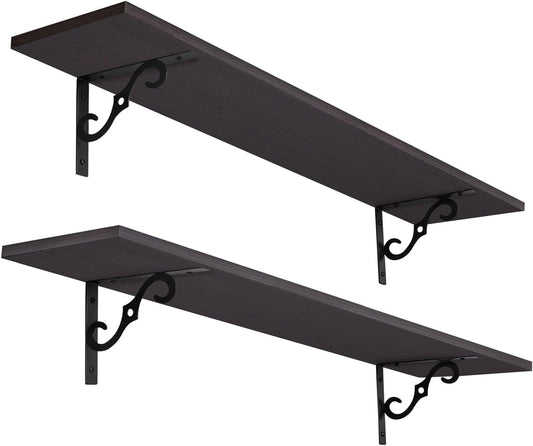 DINZI LVJ Long Wall Shelves, 39.4 Inch Large Floating Shelves Set of 2, Wide Display Shelf Wall Mounted with Brackets, Easy Hanging for Living Room, Toilet, Office, Bedroom, Espresso