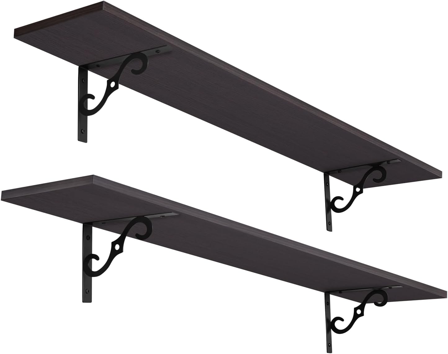 DINZI LVJ Long Wall Shelves, 47.3 Inch Large Floating Shelves Set of 2, Wide Display Shelf Wall Mounted with Brackets, Easy Hanging for Living Room, Toilet, Office, Bedroom, Espresso