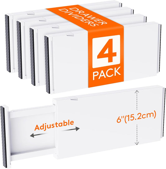 Lifewit 4 Pack Drawer Dividers Plastic 6" High, 13.5-22" Adjustable Drawer Organizers for Clothes, Expandable Dresser Separators in Bedroom/Bathroom/Kitchen/Fridge/Office Organization and Storage