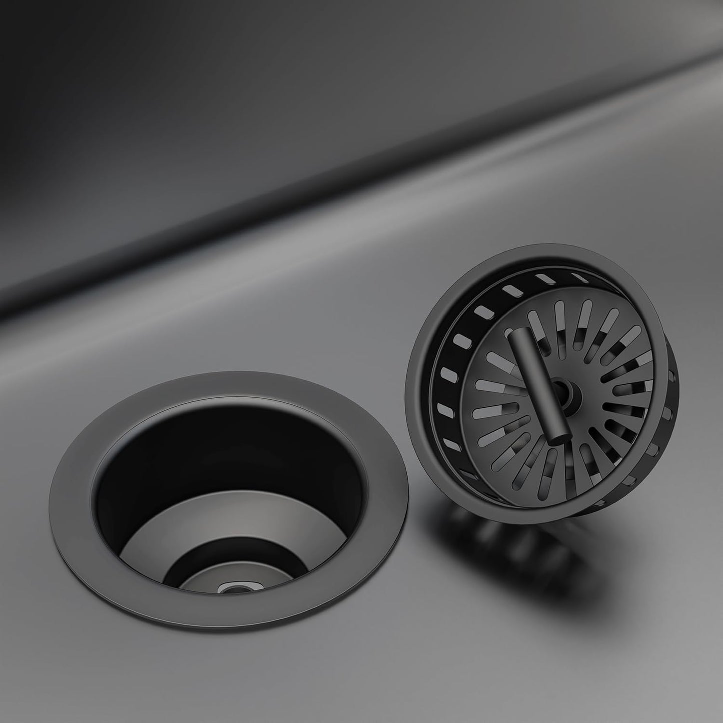 KONE Kitchen Sink Stopper Strainer Replacement for Standard 3-1/2 Inch Spin and Seal Drains with Threaded Stopper Function, Stainless Steel Sink Strainer, Black Twist Lock Basket Strainer Replacement