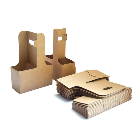 2 Cup Disposable Drink Carrier with Handle, 25 Pack Disposable Kraft Paperboard Drink Carrier for Hot Cold Drinks, Take Out Cup Carriers to Go Drinks Cup Holder Food Delivery