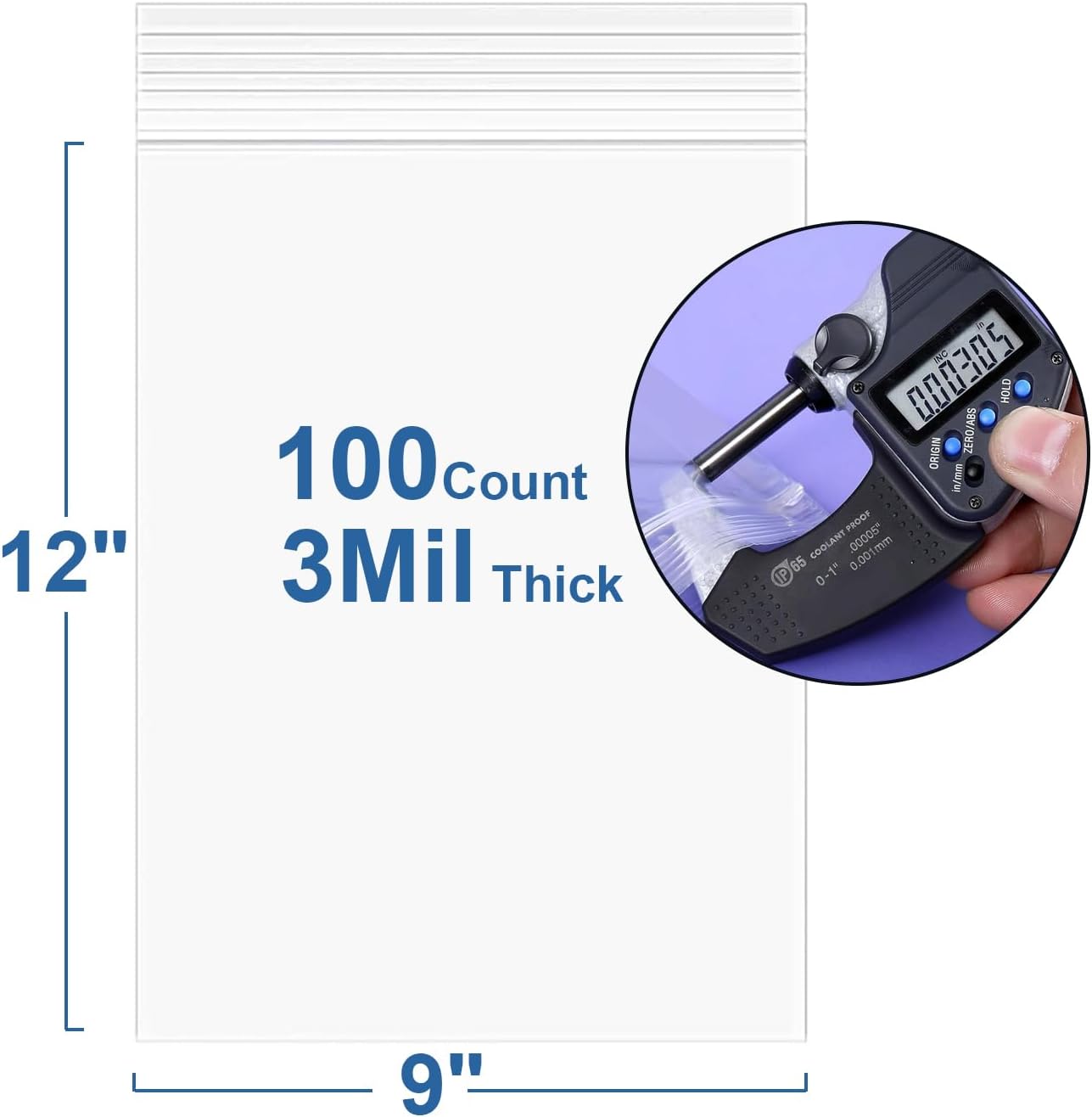 100PCS 9" x 12" 3Mil Clear Reclosable Plastic Bags Zip Seal Lock Poly Bags With Zipper for Shipping Packaging Product Clothing Storage, Thick