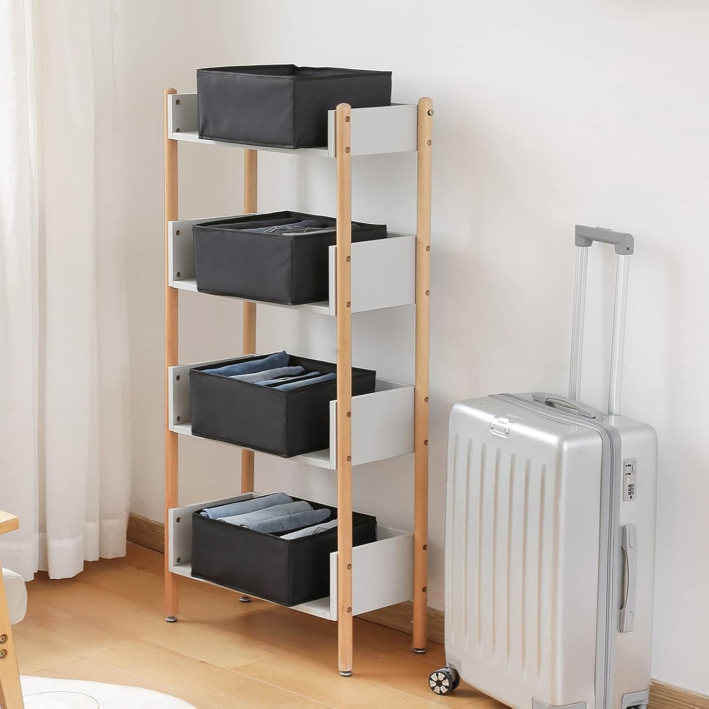 Qozary Jeans Pants Organizer for Closet, 4 Pack Drawer Organizers for Clothing, 5 Grids Wardrobe Clothes Storage, Deep Drawer, for Shirts, Leggings