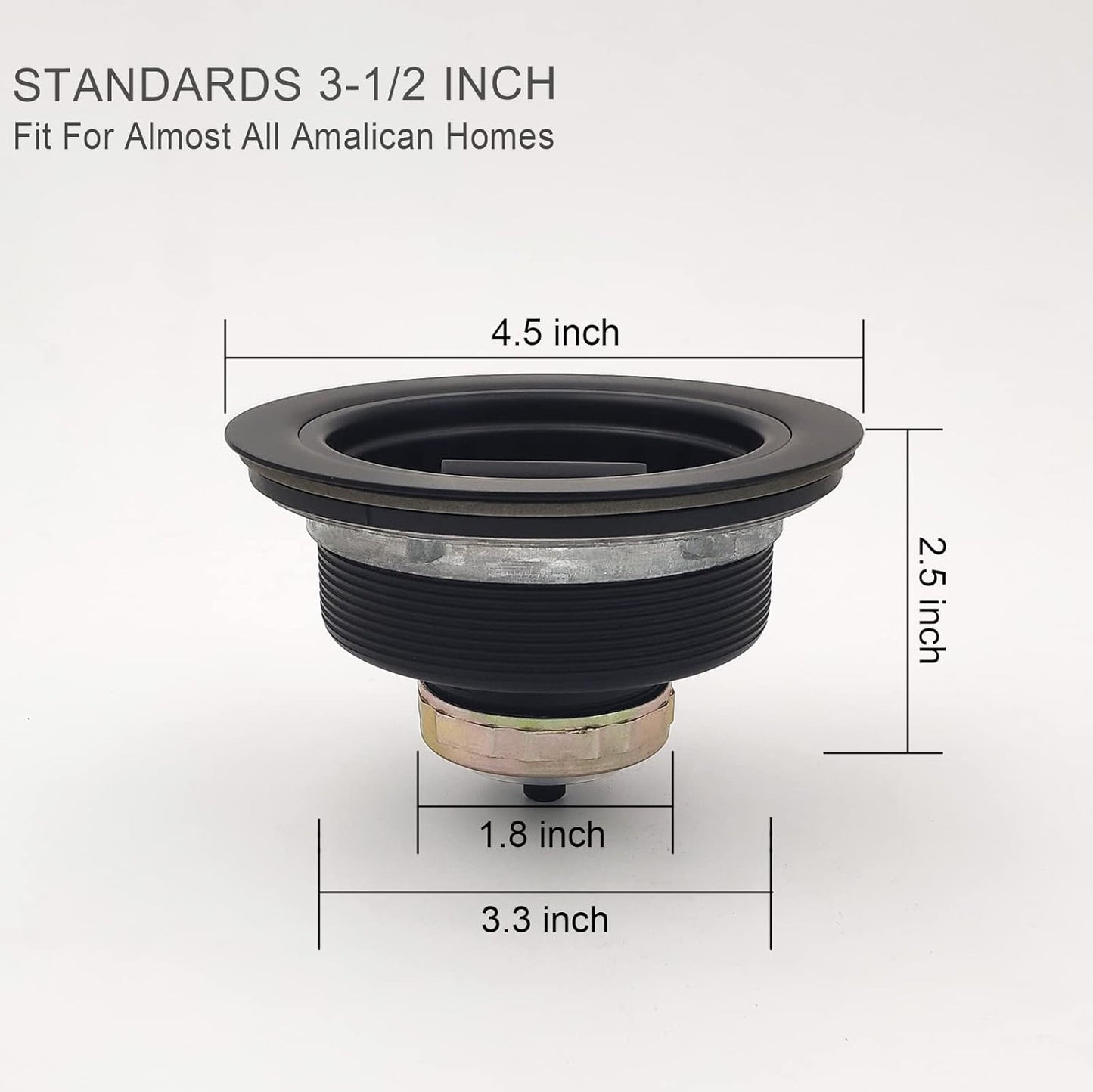 3-1/2 Inch Matte Black All Stainless Steel Kitchen Sink Drain Strainer Assembly with Strainer Basket, Drain Stopper Replacement for 3.5 Inch Kitchen Sink