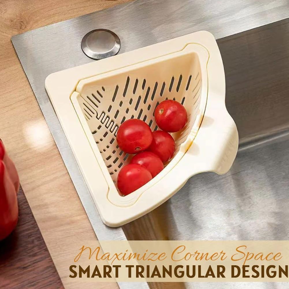 Magnetic Drainage & Filter Basket, Punch-Free Triangular Sink Strainer with Twist-Open Bottom, Strong Magnetic Fixation, Corner Kitchen Organizer for Washing Fruits & Vegetables(2pcs Color a)