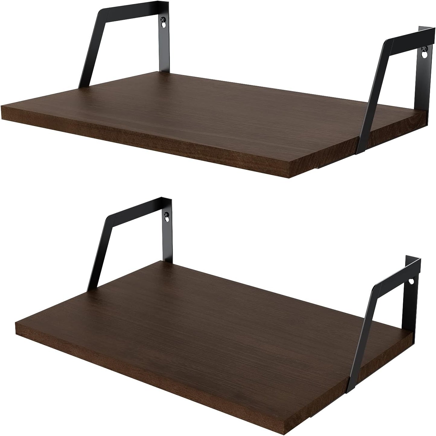 SRIWATANA Floating Shelves Wall Mounted Set of 2 Rustic Wood Shelves with Large Capacity(Dark Walnut)