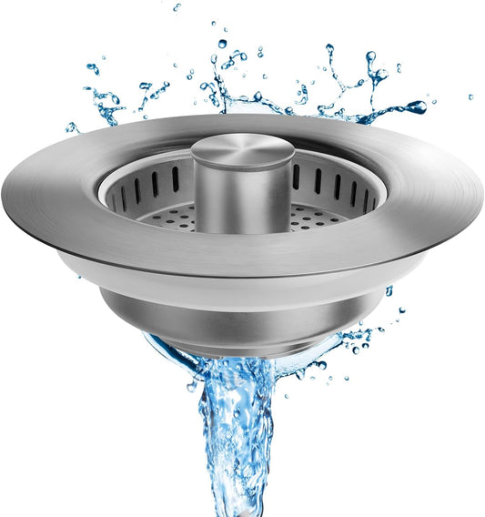 3 in 1 Kitchen Sink Drain Strainer, Upgraded Stainless Steel Sink Stopper Anti-Clogging Pop Up Sink Strainer with Basket Strainer for US Standard 3-1/2" Drain (Silver-1Pcs)