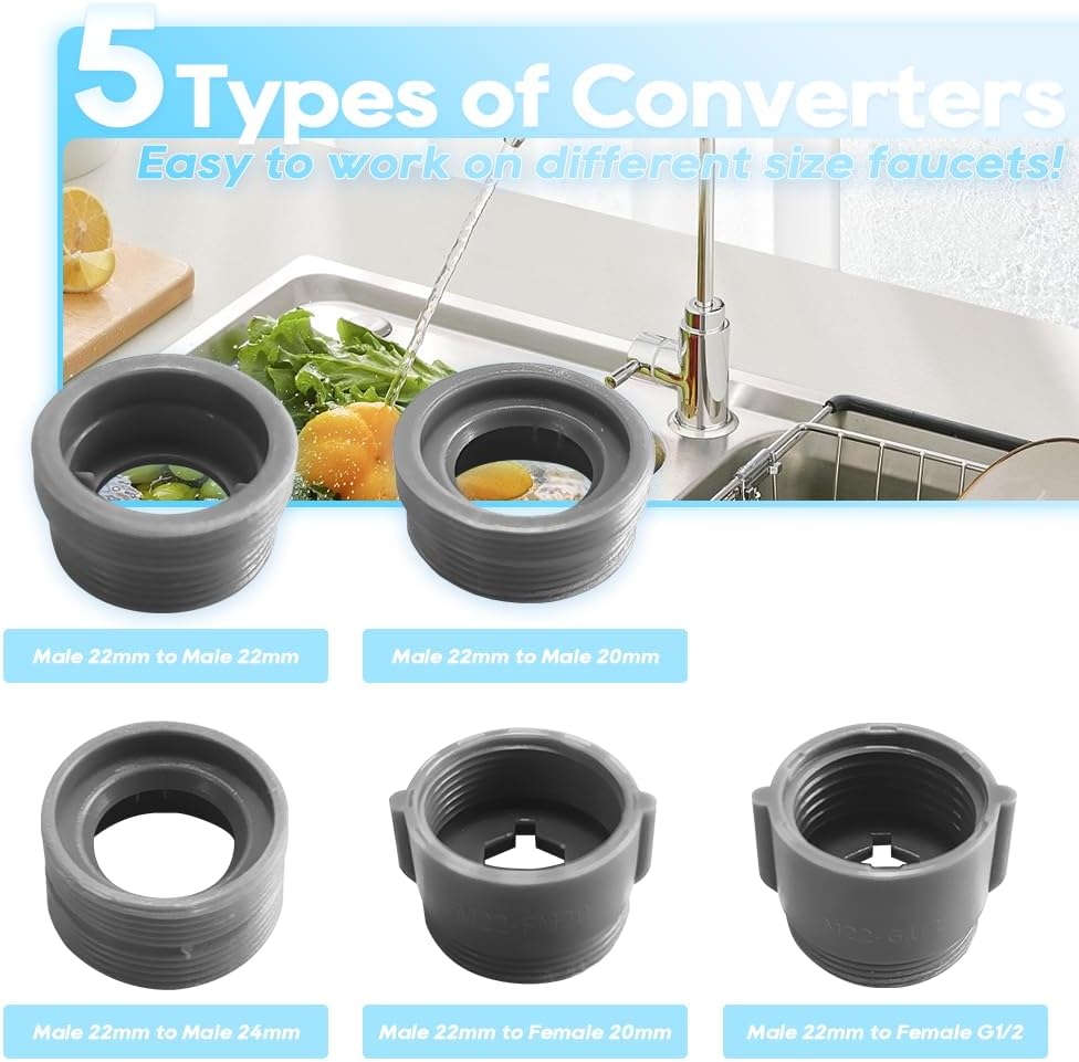 1080 Swivel Faucet Extender - M22 to FM G1/2, FM20, M24, M22 Converters for Sink & Filter Extension, Aerator