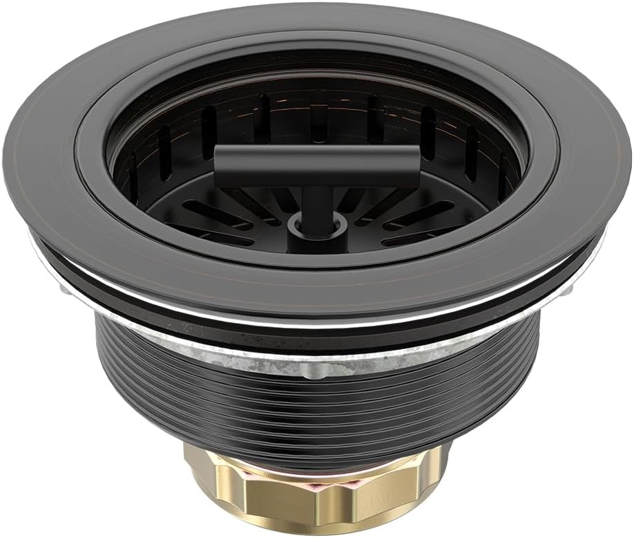 KONE 3-1/2 Inch Bronze Kitchen Sink Drain Assembly Kit - Oil Rubbed Bronze Stainless Steel with Strainer Basket/Drain Stopper