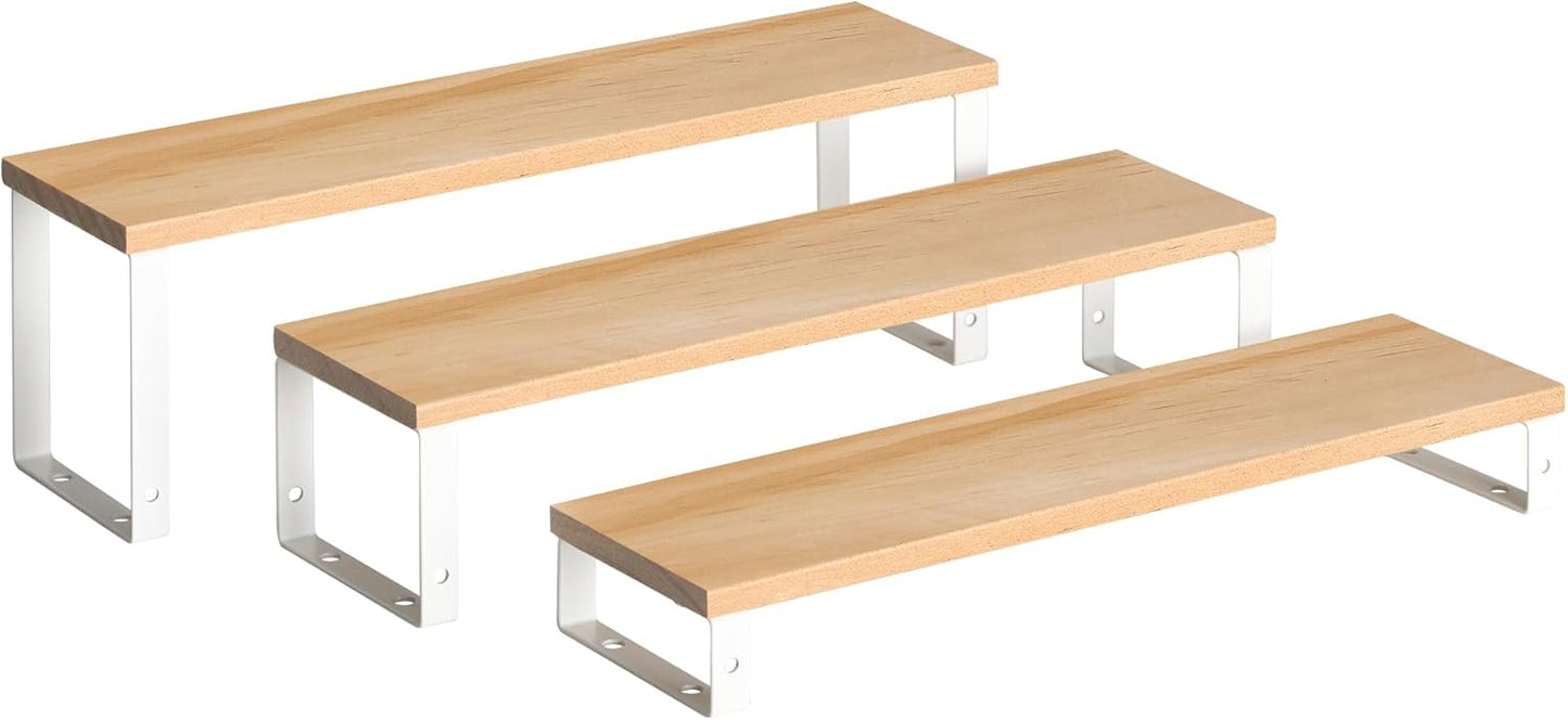 Spice Rack,Wooden Display Riser Stand, 3-Tier Perfume Stand and Cologne Organizer Stand, DIY Spice Rack Organizer, Display Shelf Metal Frame