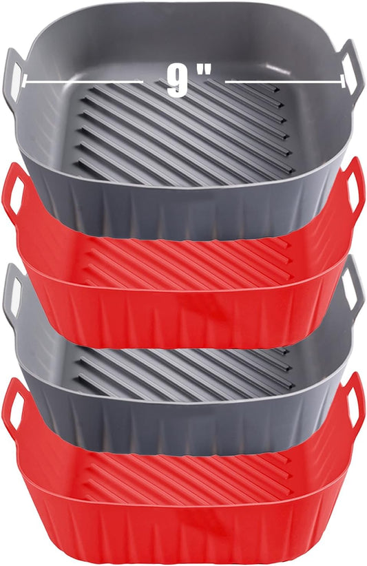 Silicone Liners Square for Air Fryer, 4 Pcs Non-stick Food-grade Reusable Basket Silicone Pot Baking Tray Airfryer Accessories, Top Size 9 inches, Bottom Size 8 inches