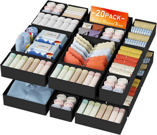 DIMJ Drawer Organizer Clothes - 20 Pack Closet Drawer Organizer Bins for Baby Clothes Storage, Fabric Dresser Organizer for Nursery Bedroom, Foldable Small Drawer Dividers for Underwear Socks