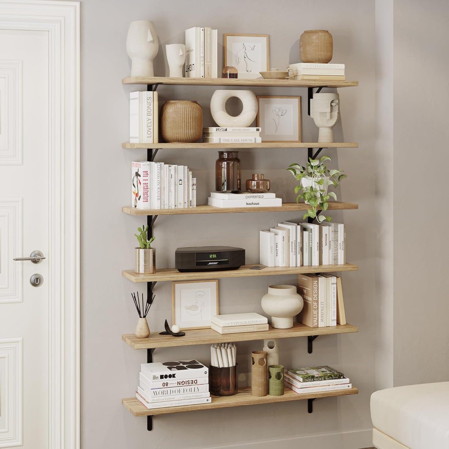 Wallniture Forme 48 inch Long x 10 in Deep Rustic Floating Shelves for Wall Storage, Wall Bookshelf for Living Room Decor, Kitchen, Office Floating Shelf, Set of 3, Burnt, Wood