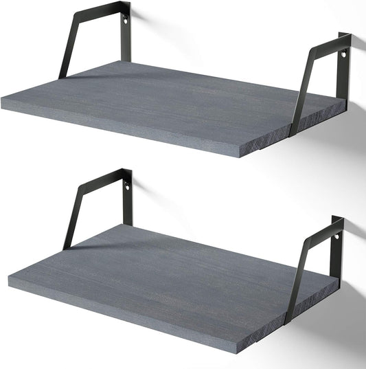 SRIWATANA Floating Shelves Wall Mounted Set of 2 Rustic Wood Shelves with Large Capacity(Weathered Gray)