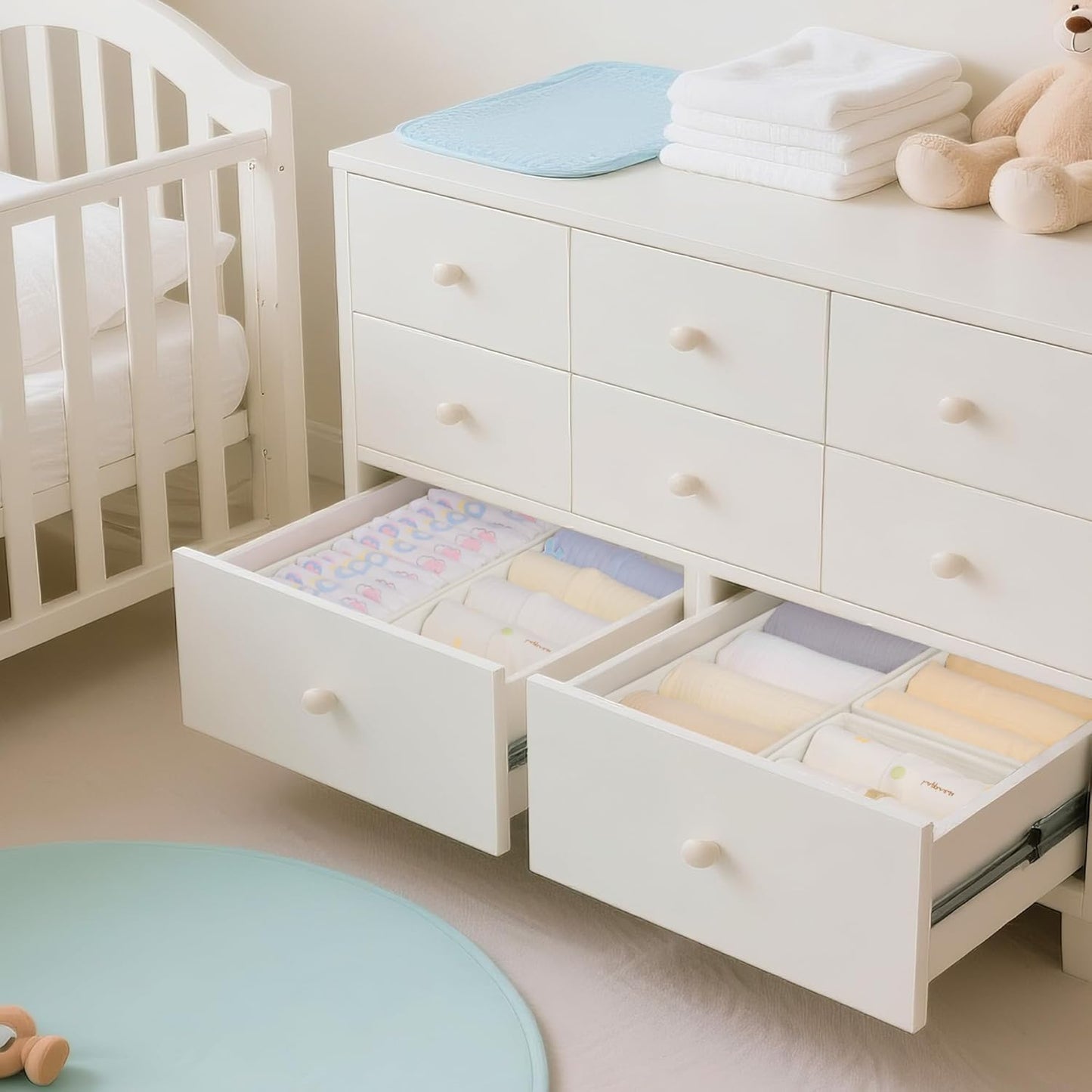 Criusia Drawer Organizer Clothes, 14 Pack Dresser Organizer for Baby Clothes, Underwear, Sock- Foldable Closet Organization and Storage Dividers Bins for Nursery, Bedroom and Dorm (White)