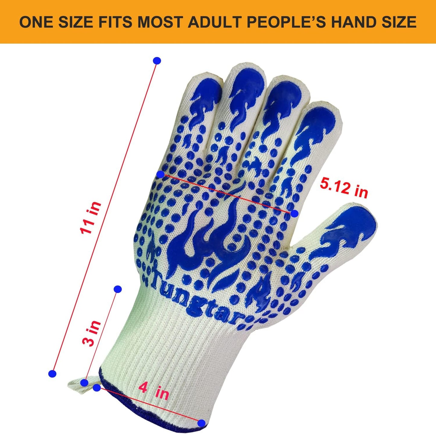 Oven Mitts Heat Resistant BBQ Proof Glove 11Inch 1472℉ Grill Glove Proof Heat for Women Men BBQ Gloves Gift Set Cooking Gloves for Cooking, Grilling, Baking, Welding (White Blue)