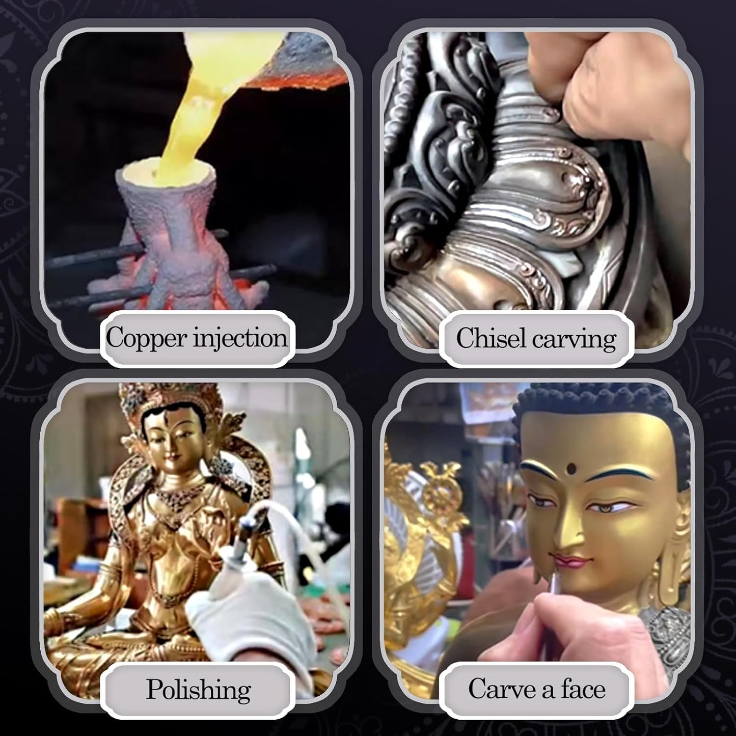 Buddha Statue Indoor, Buda Sculpture for Home Decor, Hand-Painted Colored Buddhist Budda, Nepalese Craft Handmade Tibetan Buddhism Meditation Copper (Manjushri, 14.17")