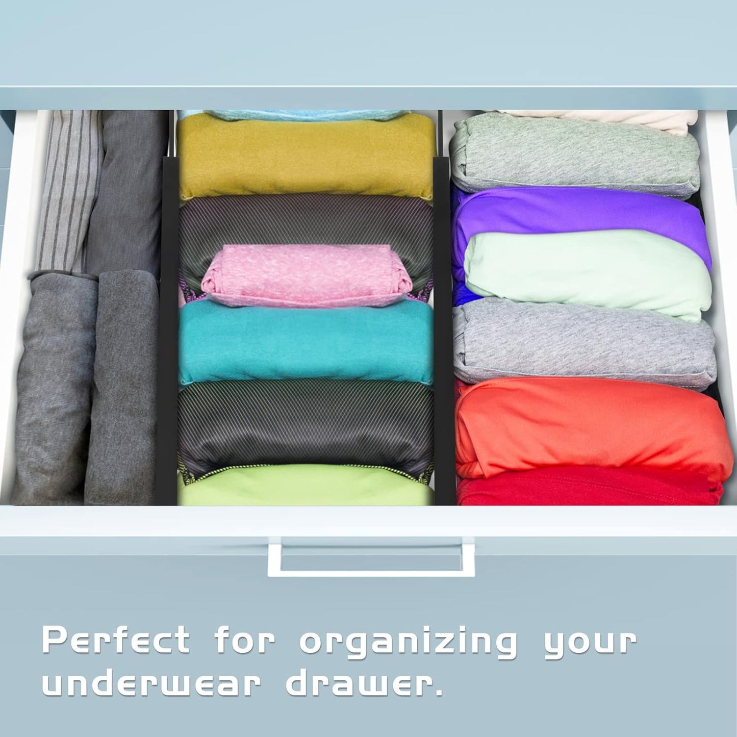 FJO 4 Pack Adjustable Bamboo Drawer Dividers - 11.8" - 17" Expandable Drawer Separators for Kitchen, Utensils, Clothes, Bedroom, Dresser, Bathroom (Black)