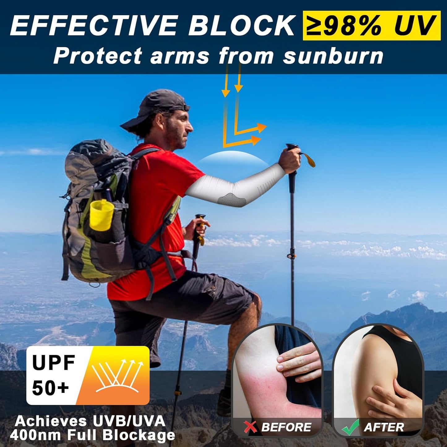 UV Sun Protection Arm Sleeves for Men Women, Cooling Sun Sleeves to Cover Arms Sports Compression Covers for Golf