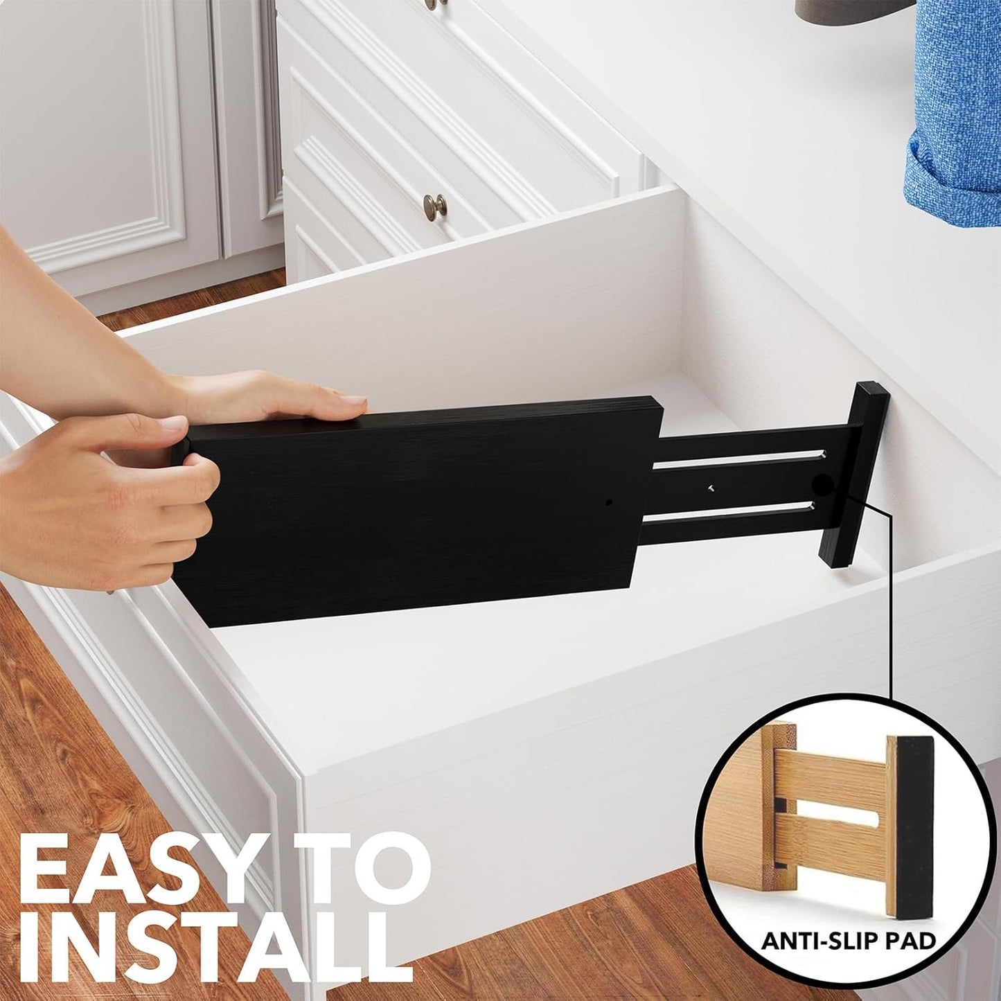 SpaceAid Bamboo Dresser Drawer Dividers 6 Pack, 4.65“ High Adjustable 12.5“-17” Drawer Organizers, Expandable Organization for Clothing, Clothes, Dressers, Black