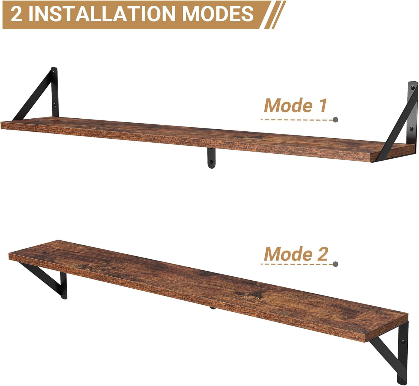 Heimlove Floating Shelves for Wall, 36 Inch Long Wood Floating Bookshelf Set of 3, Wall Mounted Hanging Shelf for Bathroom Bedroom Kitchen, Rustic Brown