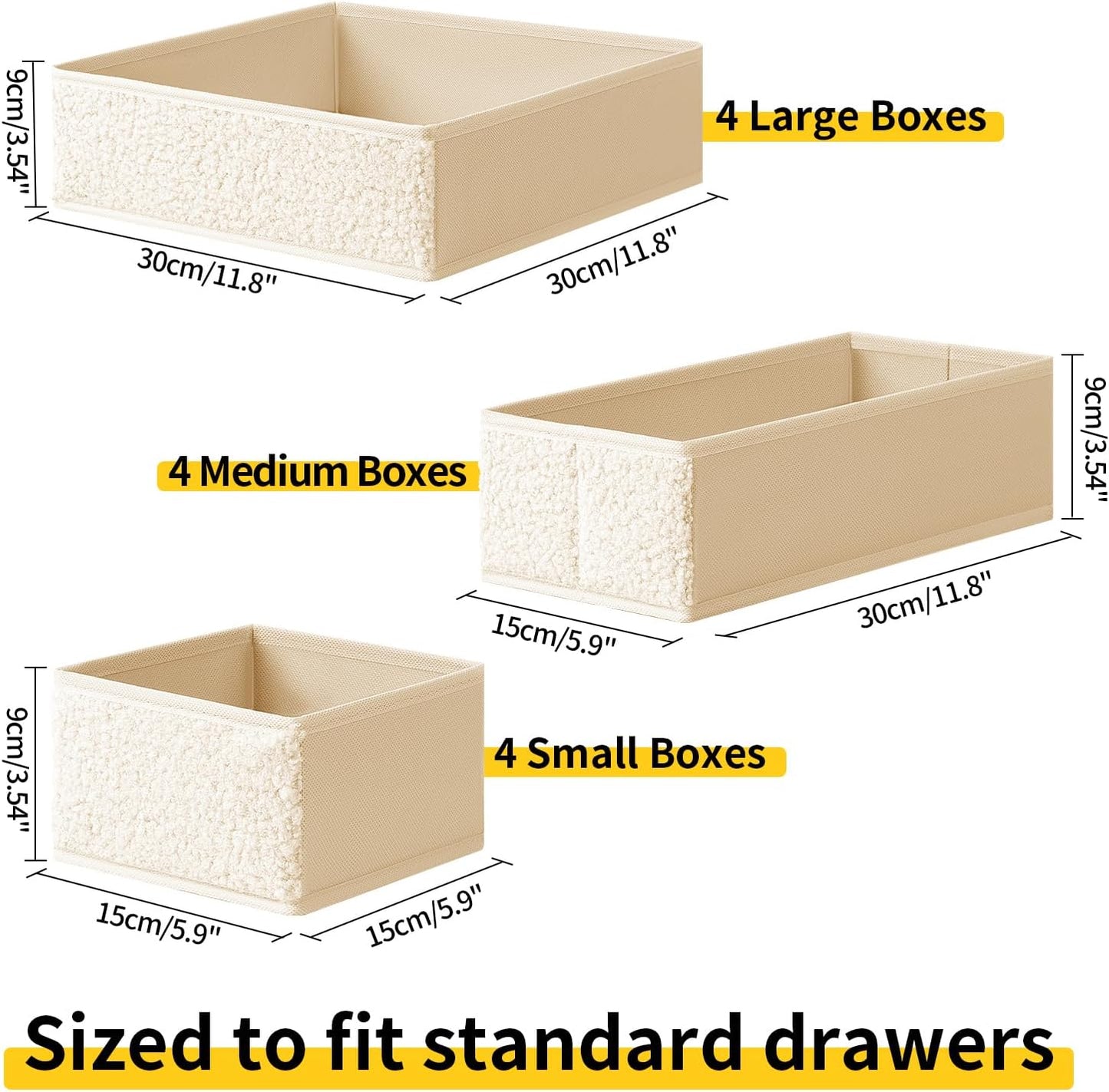 Drawer Organizer Clothes - 12 Pack Dresser Organizer for Nursery, Foldable Sock Underwear Organizer, Baby Drawer Organizer, Small Fabric Storage Bins for Dresser Drawer, Beige
