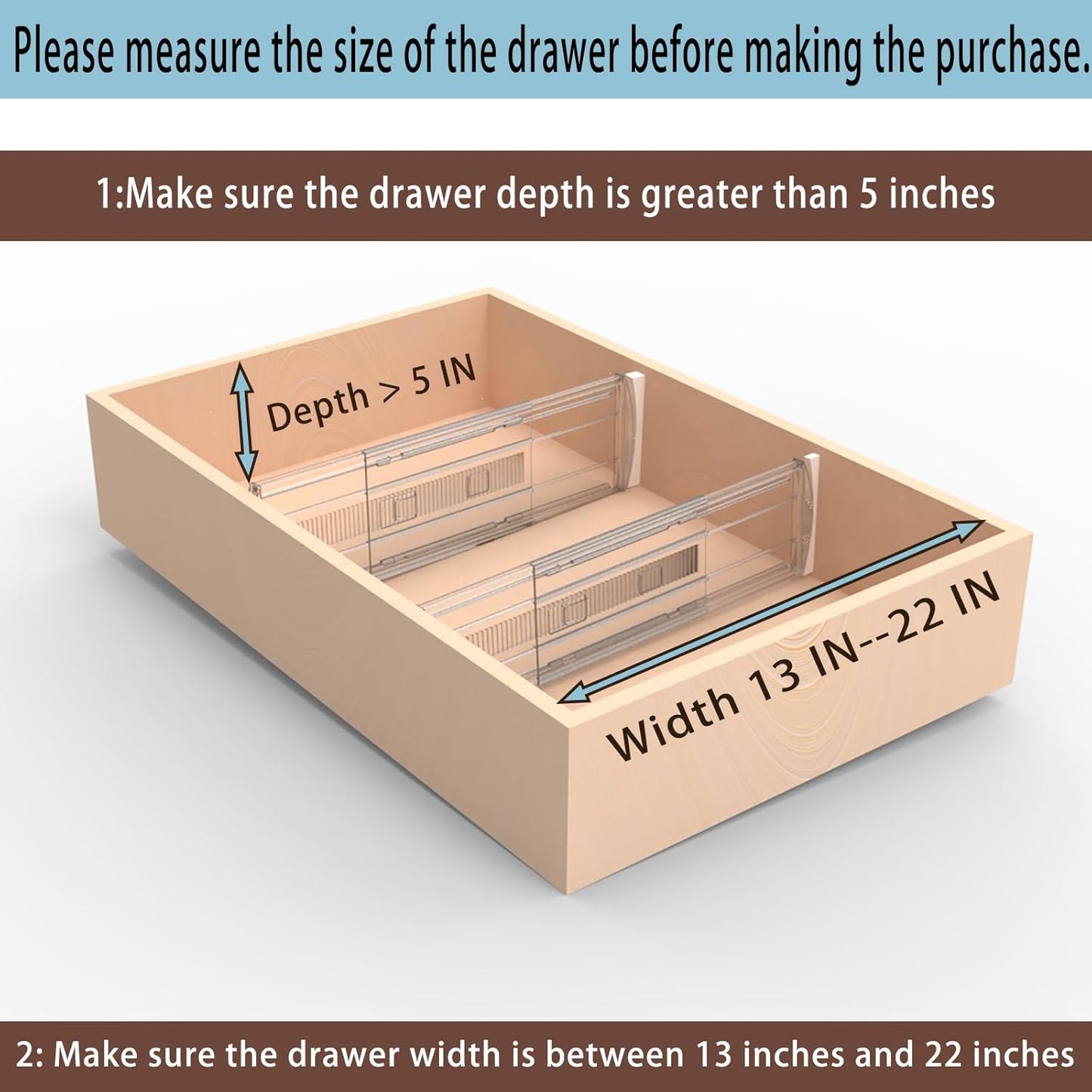 8 Pack Adjustable Drawer Dividers for Clothes,5" High Expandable From 13-22" Clear Drawer Organizers, PC Plastic Separators for Dresser/Bedroom/Bathroom/Kitchen/Office Storage