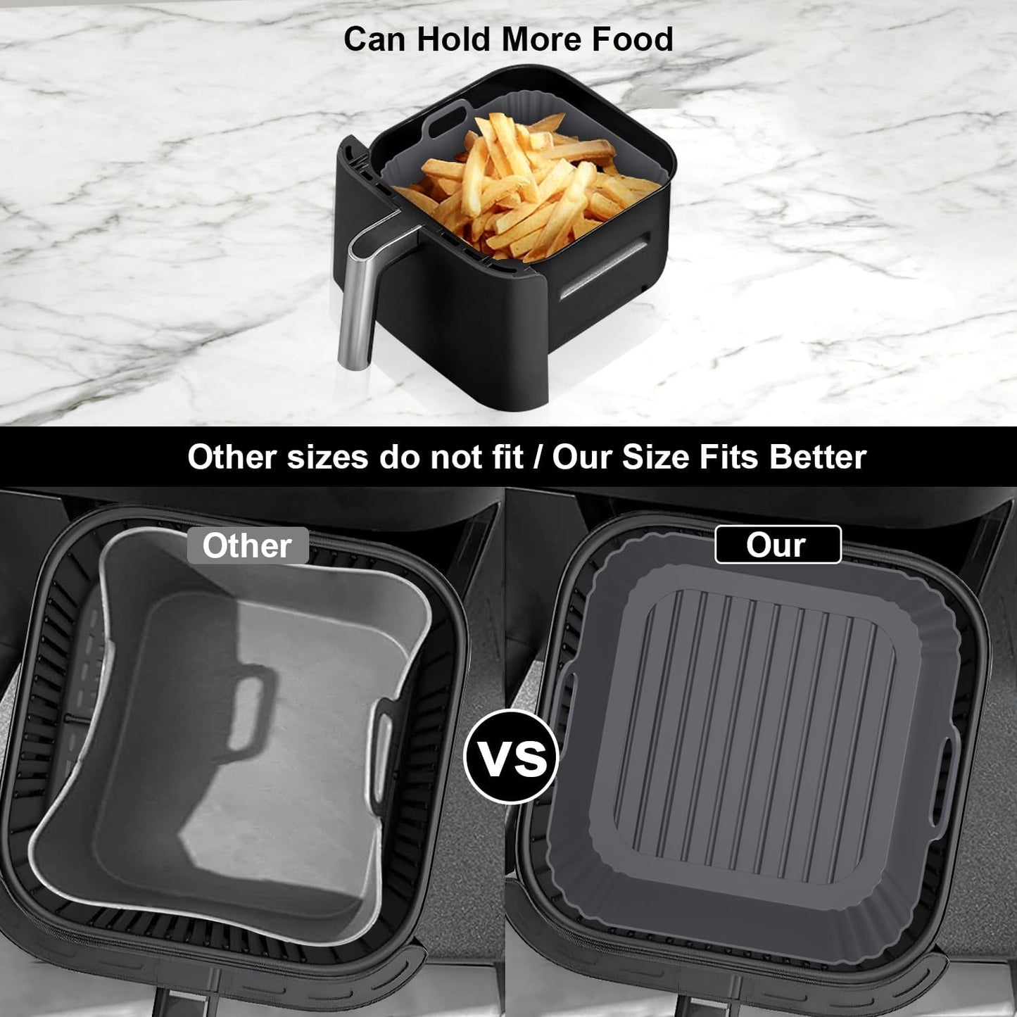 9-Inch Square Silicone Liners for Large Air Fryer 2Pack, Silicone Pot Baking Accessories for Chefman 6 to 8.5QT, Reusable Air Fryer Tray Insert for Oven Microwave Accessories