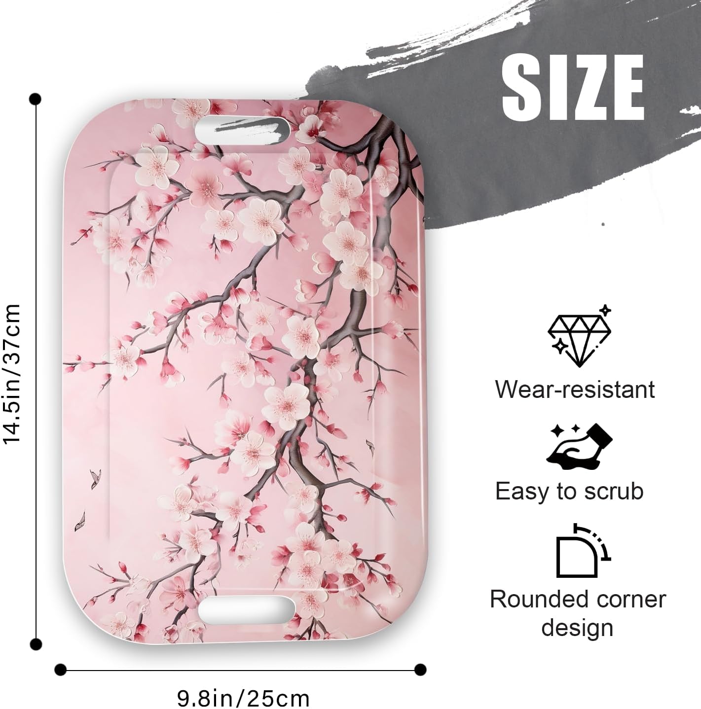 Serving Trays with Handles, 14.5 x 9.8 inch Rectangular Plastic Tray for Restaurant, Kitchen, Pink Cherry Blossom