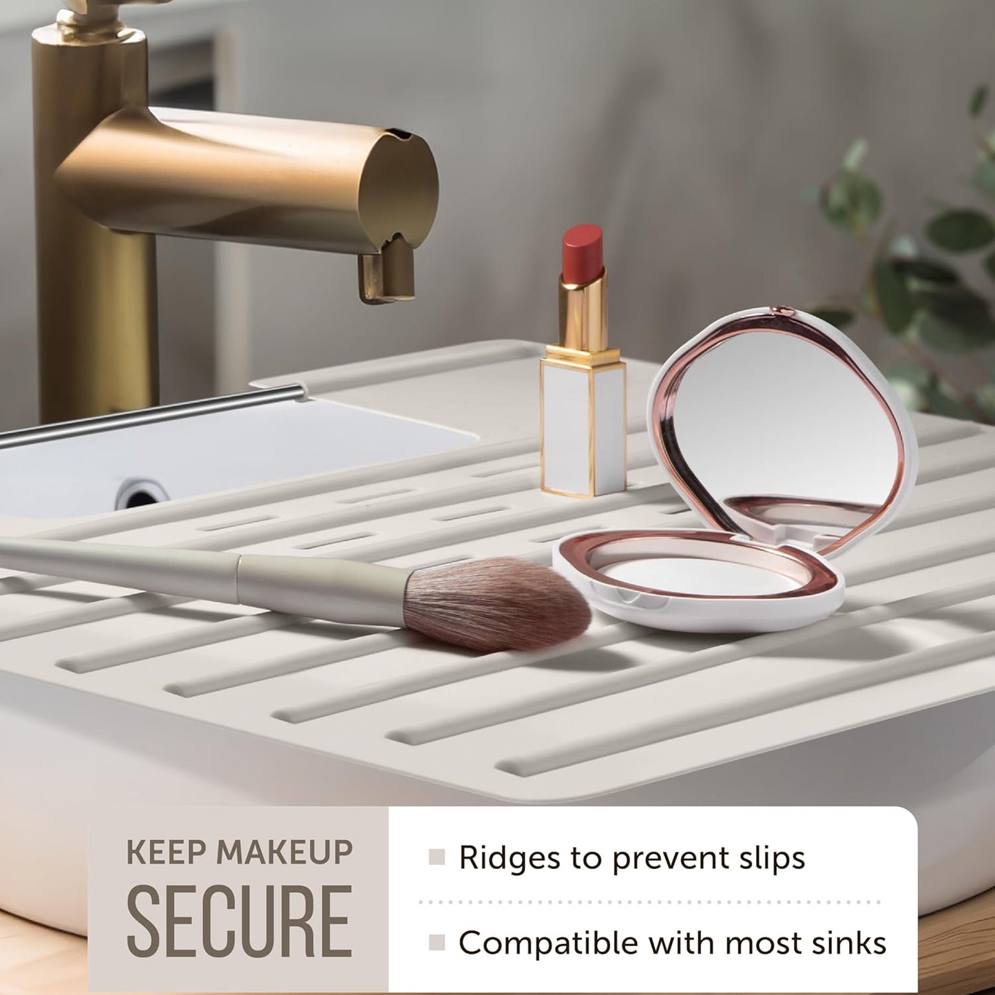 Maplefield Sink Topper Bathroom Sink Cover - 22 x 2 x 2 in, Taupe - Heat Resistant Silicone Mat & Counter Protector - Keeps Counter Area Clean from Makeup