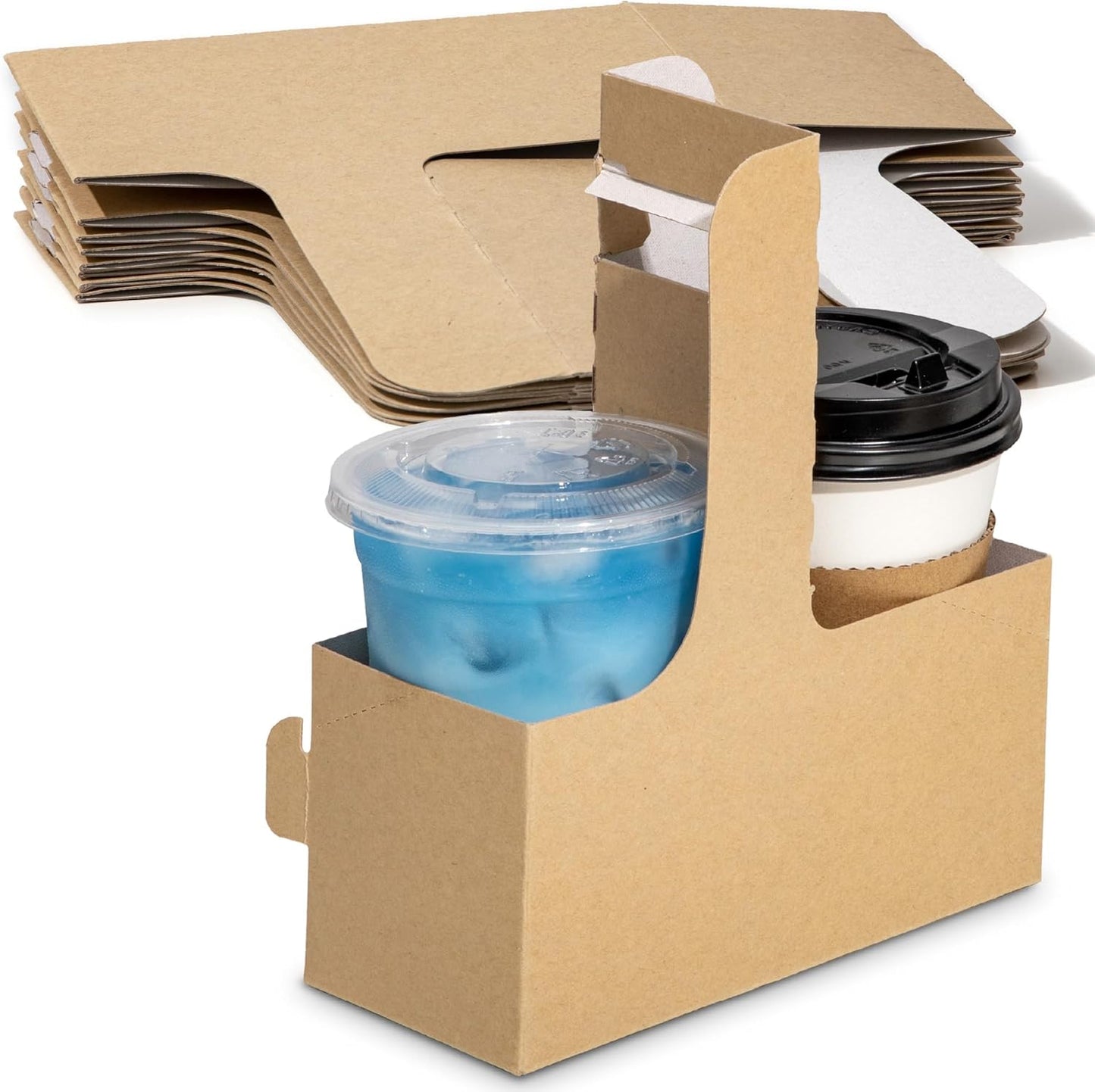 FMP Brands 2 Cup Disposable Drink Carrier with Handle, 250 Pack Kraft Paperboard Handled Drink Carriers 12-30 oz to Go Coffee Cup Holder, Cup Carrier for Cold Hot Drinks, Takeout, Cafe