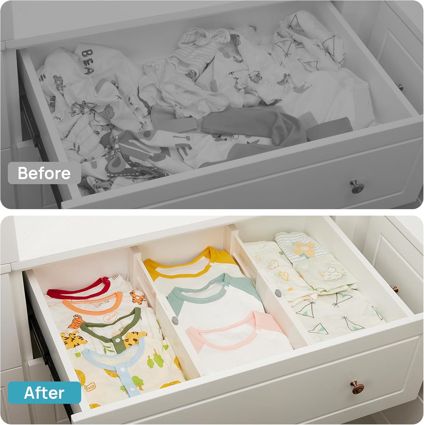 Vtopmart 16 Pack Drawer Dividers for Clothes, 4" High 11.6"-17" Adjustable Expandable Dresser Drawer Organizer, Plastic Drawers Separator for Dresser, Baby Clothes, Underwear, Kitchen & Office Storage