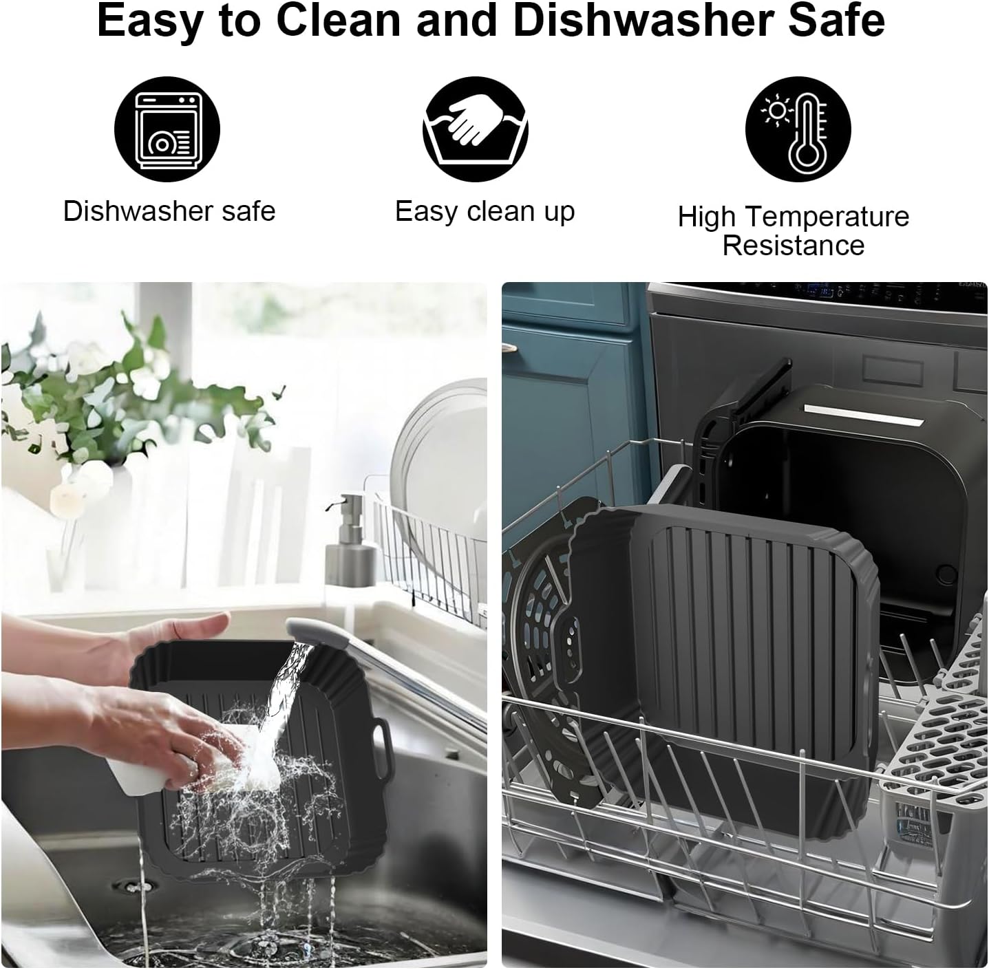 9-Inch Square Silicone Liners for Large Air Fryer 2Pack, 6 to 8.5QT Silicone Pot Baking Accessories for Chefman COSORI Ninja Instant Pot Vortex XL Cuisinart, Reusable Air Fryer Tray Insert