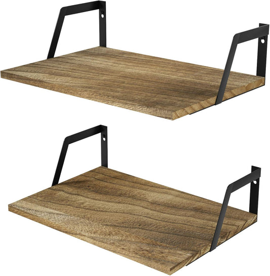SRIWATANA Floating Shelves Wall Mounted Set of 2 Rustic Wood Shelves with Large Capacity(Carbonized Black)