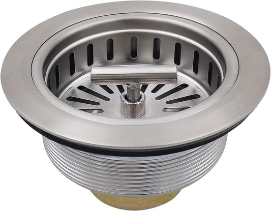 3-1/2 Inch Brushed Nickel Sink Strainers for Kitchen Sink, Stainless Steel Kitchen Sink Drain Strainer Assembly with Strainer Basket And Drain Stopper, US Standard Kitchen Sink Drain Replacement