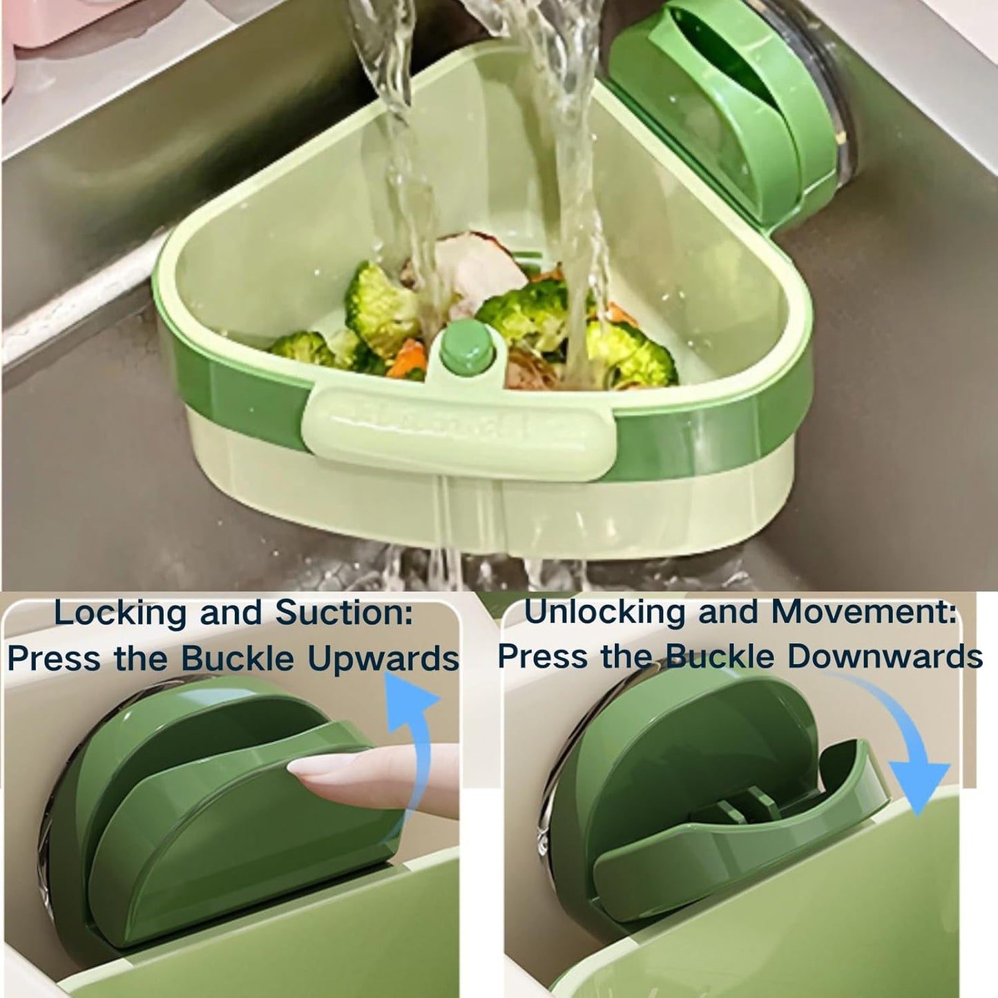 2pc Suction Cup Sink Corner Rack, Automatic Dumping Triangle Kitchen Sink Strainer Basket, Multi-Function Corner Sink Strainer, Sinks Trash Food Waste Catcher, Suction Corner Storage Basket