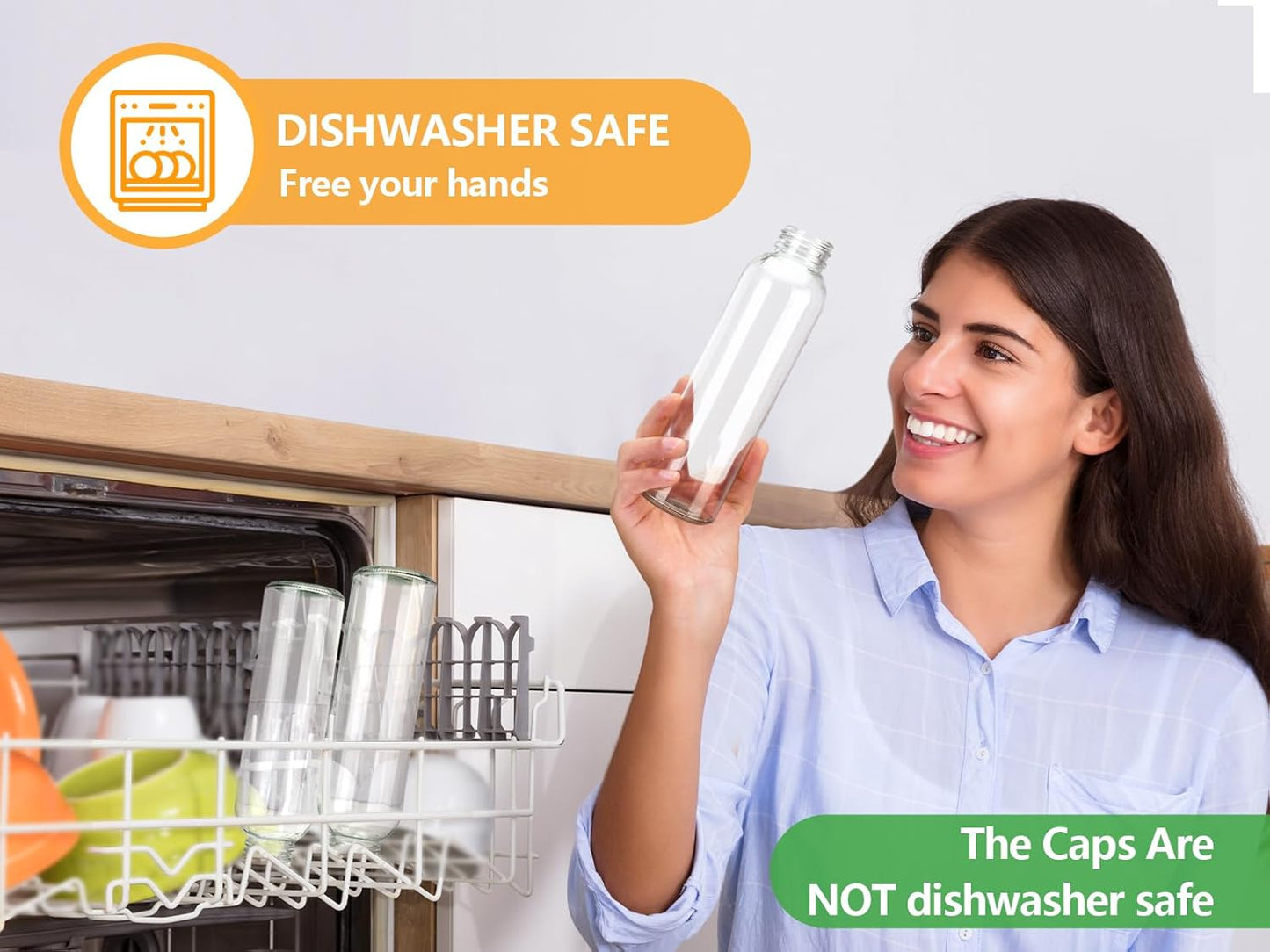 Zukro Glass Water Bottles with Lids 18 oz, Reusable Juice Bottles for Juicing, Leak Proof Juice Storage Containers for Fridge, Clear Drinking Jars With Stainless Steel Caps, BPA Free, Set of 12 Gold