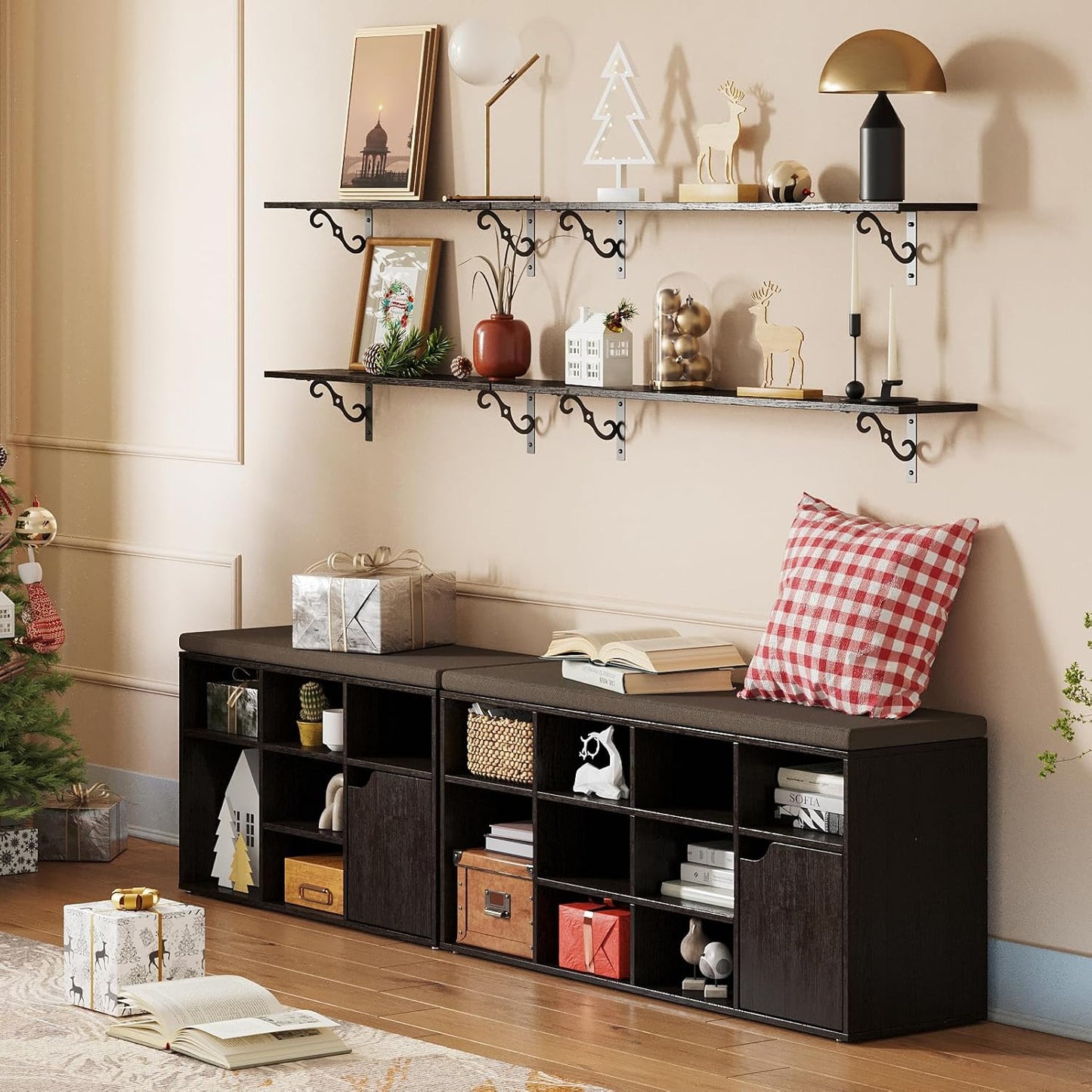 DINZI LVJ Long Wall Shelves, 47.3 Inch Large Floating Shelves Set of 2, Wide Display Shelf Wall Mounted with Brackets, Easy Hanging for Living Room, Toilet, Office, Bedroom, Espresso