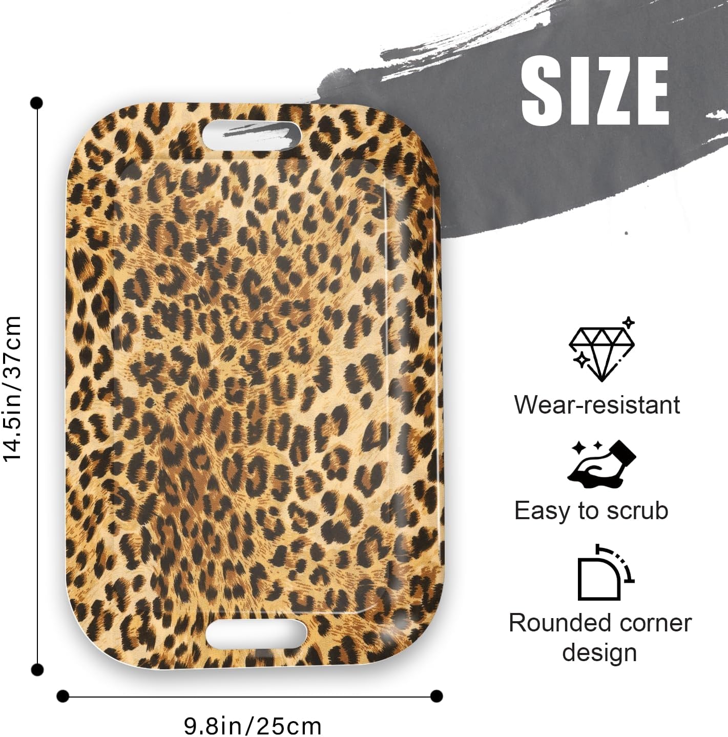 Serving Trays with Handles, 14.5 x 9.8 inch Rectangular Plastic Tray for Restaurant, Kitchen, Brown Leopard