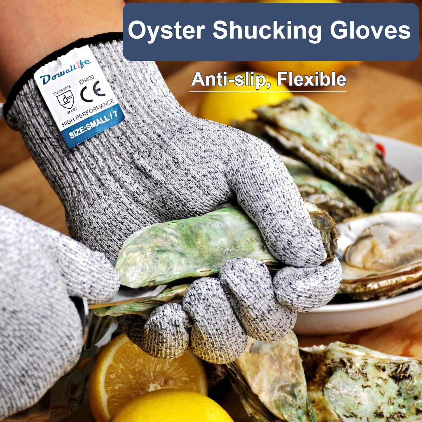 Dowellife Cut Resistant Gloves Food Grade Level 5 Protection, Safety Kitchen Cut Gloves for Chef Oyster Shucking Mandolin Knife Butcher Meat Cutting