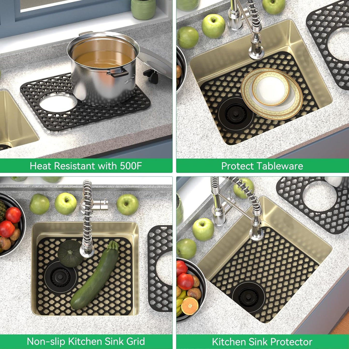 Sink Protectors for Kitchen Sink, TOOVEM 13.58"x 11.6" Kitchen Sink Mats Silicone Sink Protector, Sink Mat Grid for Kitchen Bottom of Farmhouse Stainless Steel Porcelain Sink Black 1PCS