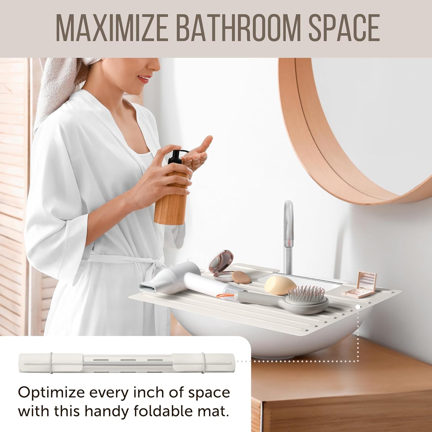 Maplefield Sink Topper Bathroom Sink Cover - 22 x 2 x 2 in, Taupe - Heat Resistant Silicone Mat & Counter Protector - Keeps Counter Area Clean from Makeup