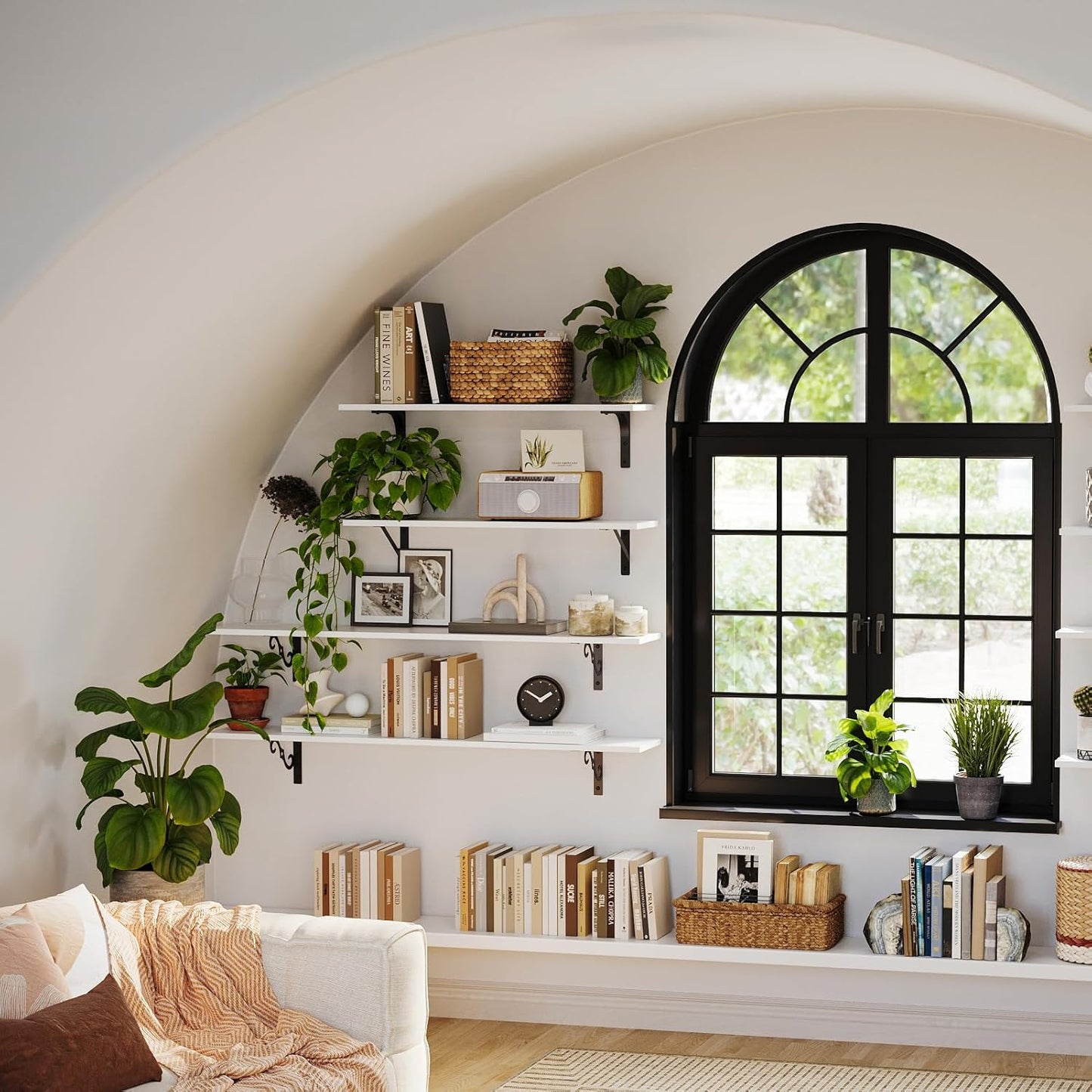 DINZI LVJ Long Wall Shelves, 55.1" Large Floating Shelves Set of 2, Wide Display Shelf Wall Mounted with Brackets, Easy Hanging for Living Room, Toilet, Office, Bedroom, White