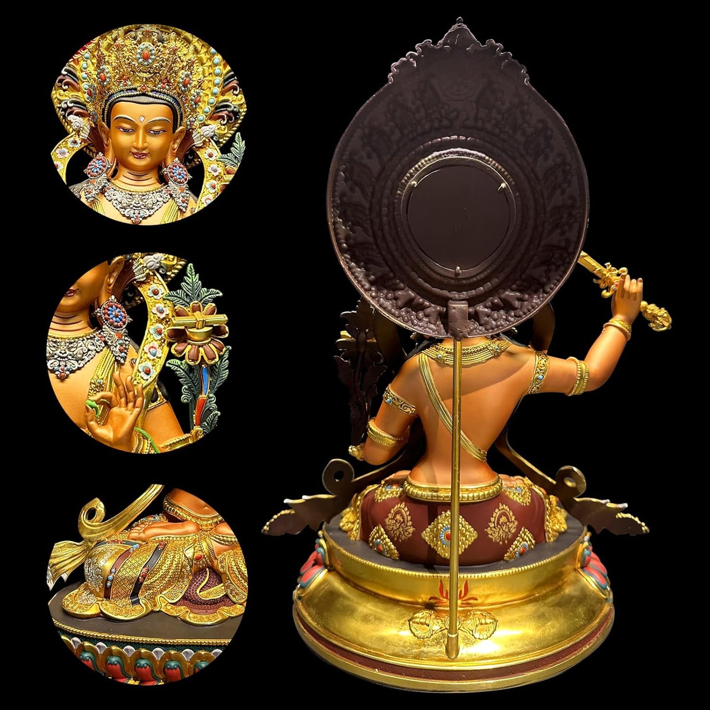 Buddha Statue Indoor, Buda Sculpture for Home Decor, Hand-Painted Colored Buddhist Budda, Nepalese Craft Handmade Tibetan Buddhism Meditation Copper (Manjushri, 14.17")