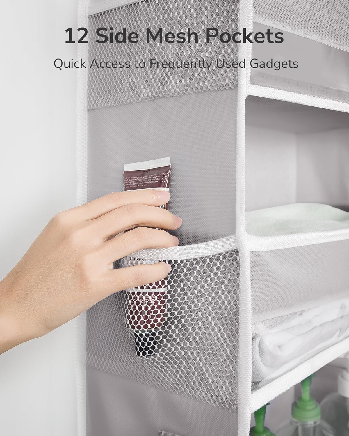 ULG Over The Door Organizer with 6 Large Pockets 12 Side Pockets, 50lbs Weight Capacity Door Hanging Organizer for Bedroom, Bathroom, Pantry, Nursery Storage, Gray