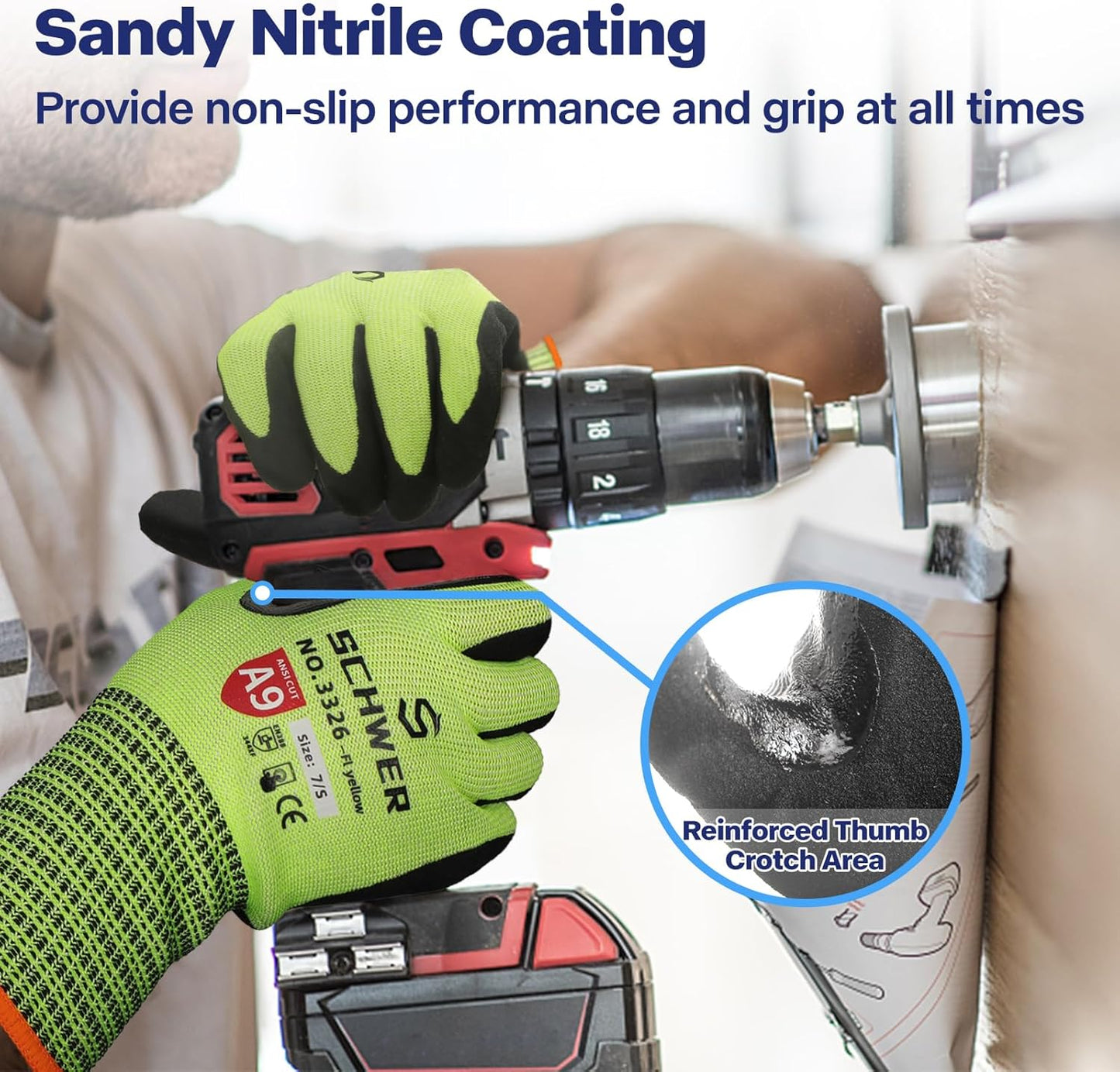 Schwer ProGuard Highest Level Cut Resistant Work Gloves PR3326 for Extreme Protection，ANSI A9 Cut Gloves with Reinforced Thumb, Non Slip, Non PFAS, Durable, Touch-screen, Yellow 2 Pairs（M）